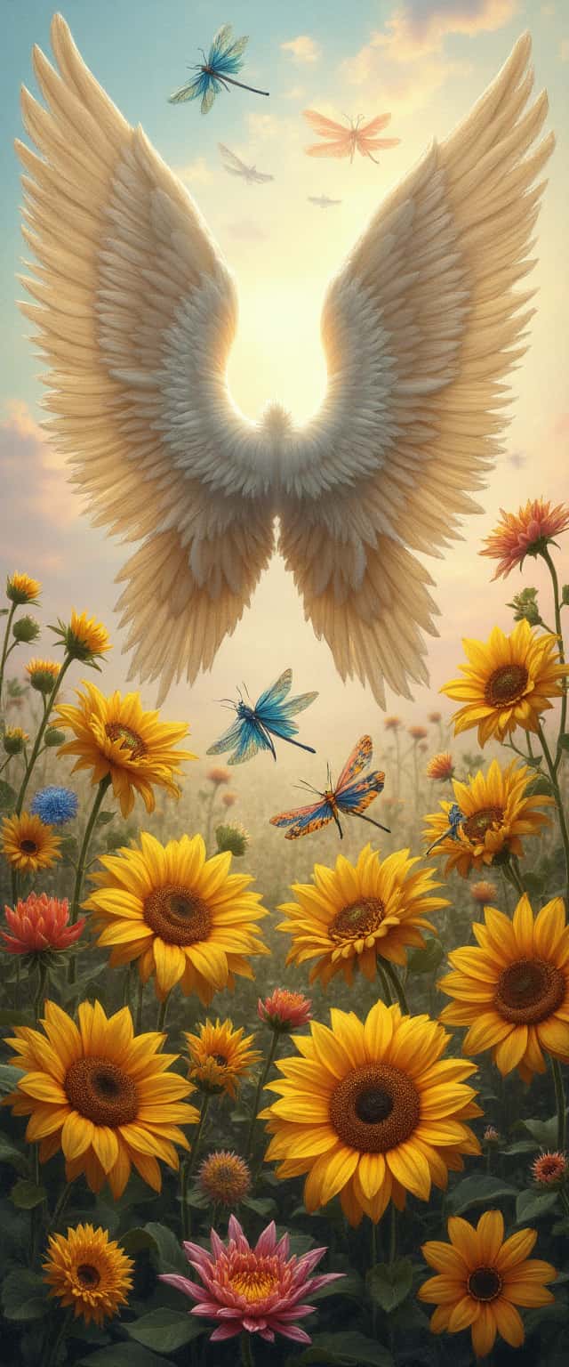 Angel Wings with Sunflowers and Dragonflies Phone Case Angel Wings with Sunflowers and Dragonflies Phone Case