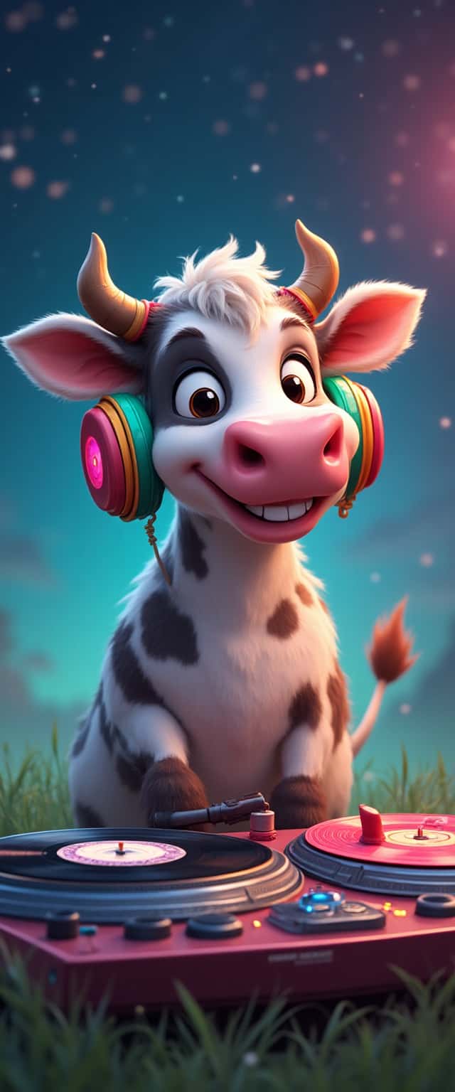 Cartoon Cow DJ Design Phone Case
