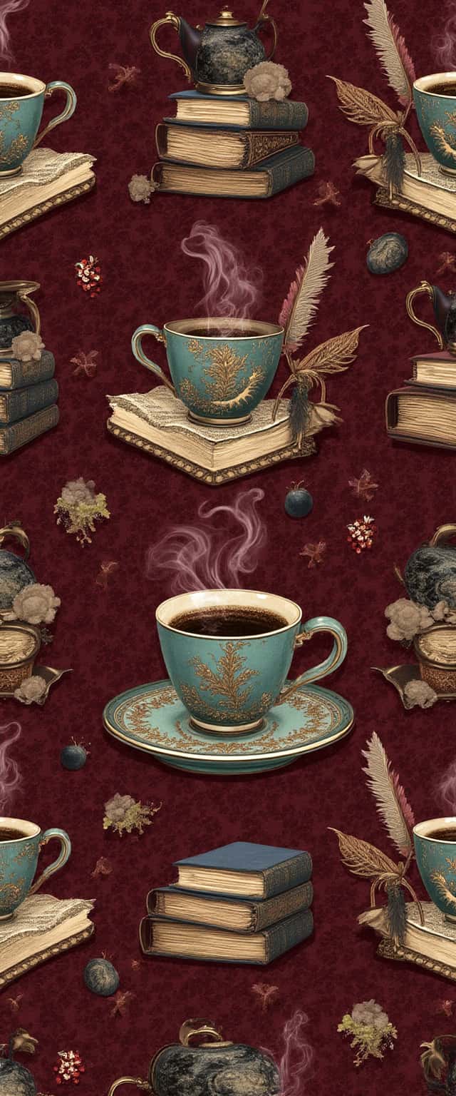 Ornate Coffee and Books Pattern Phone Case Ornate Coffee and Books Pattern Phone Case