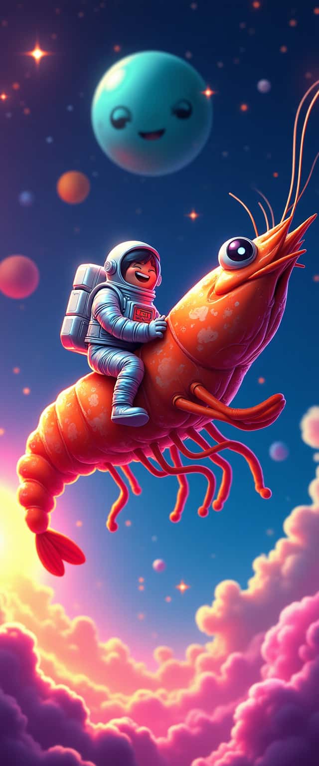 Cartoon Astronaut Riding Shrimp Phone Case