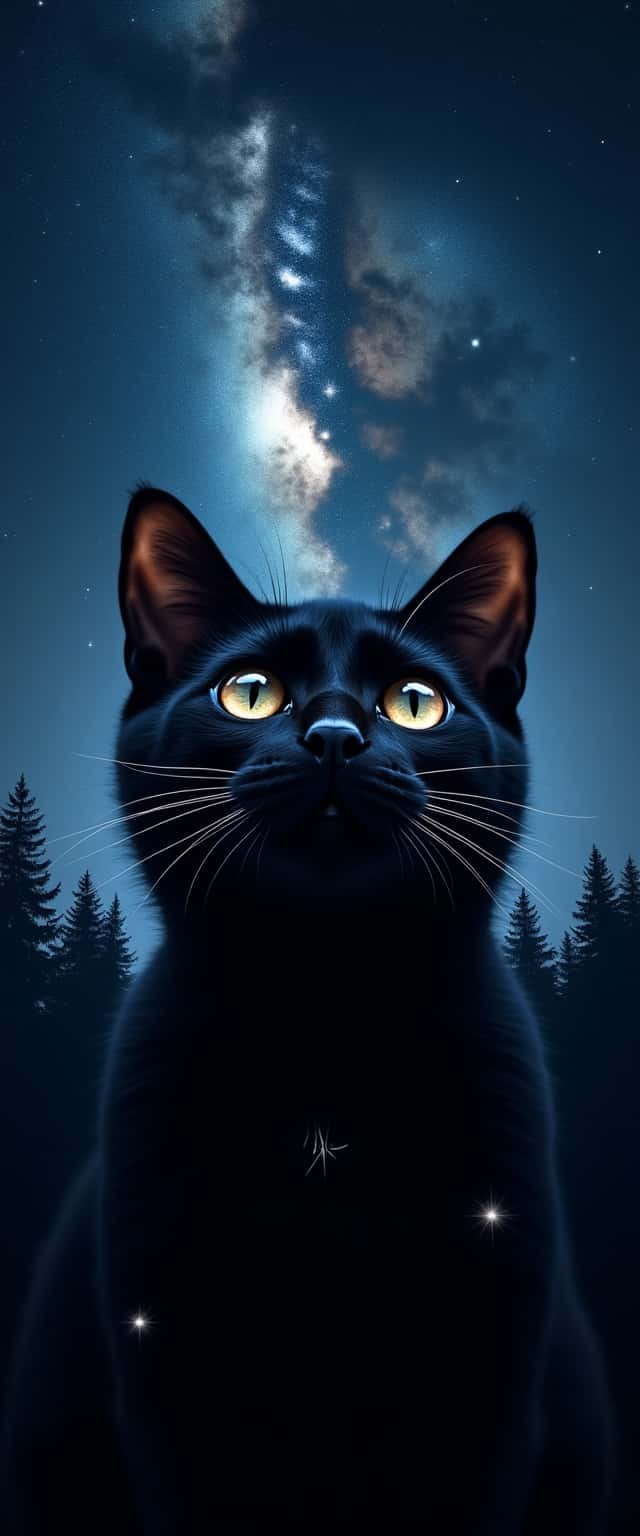 Black Cat Night Sky Design Phone Case