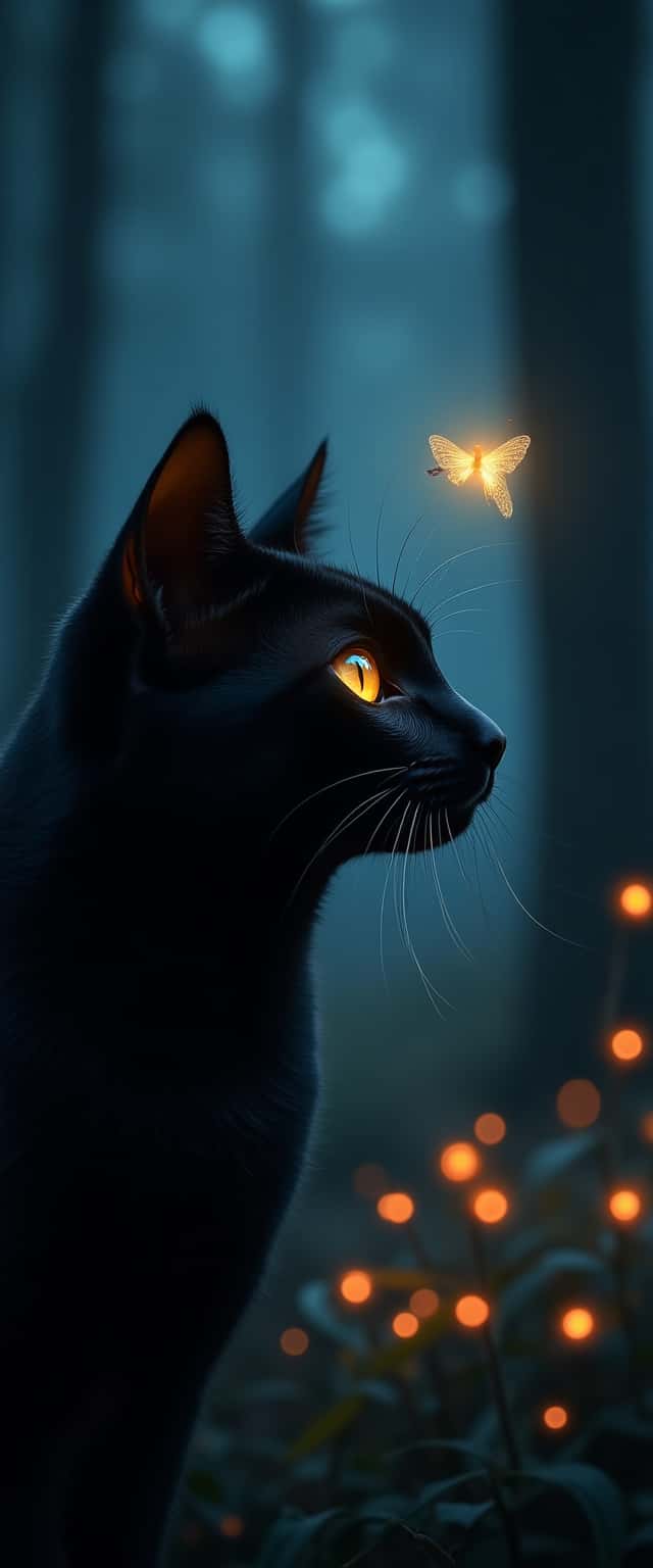 Elegant Black Cat with Firefly Phone Case