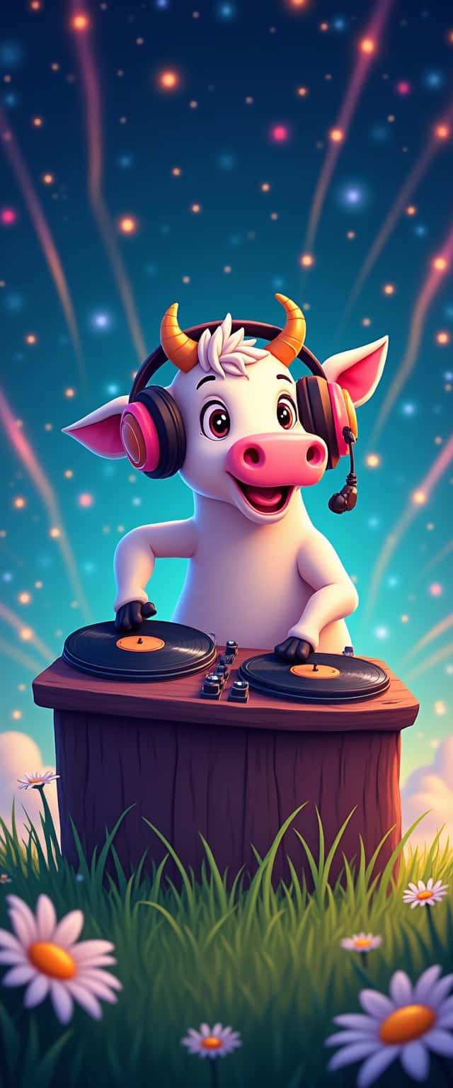 Cartoon Cow DJ with Daisies Phone Case Cartoon Cow DJ with Daisies Phone Case