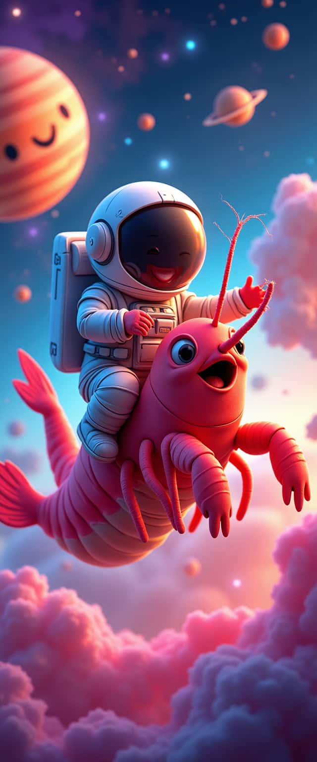 Cartoon Astronaut Riding Shrimp Phone Case