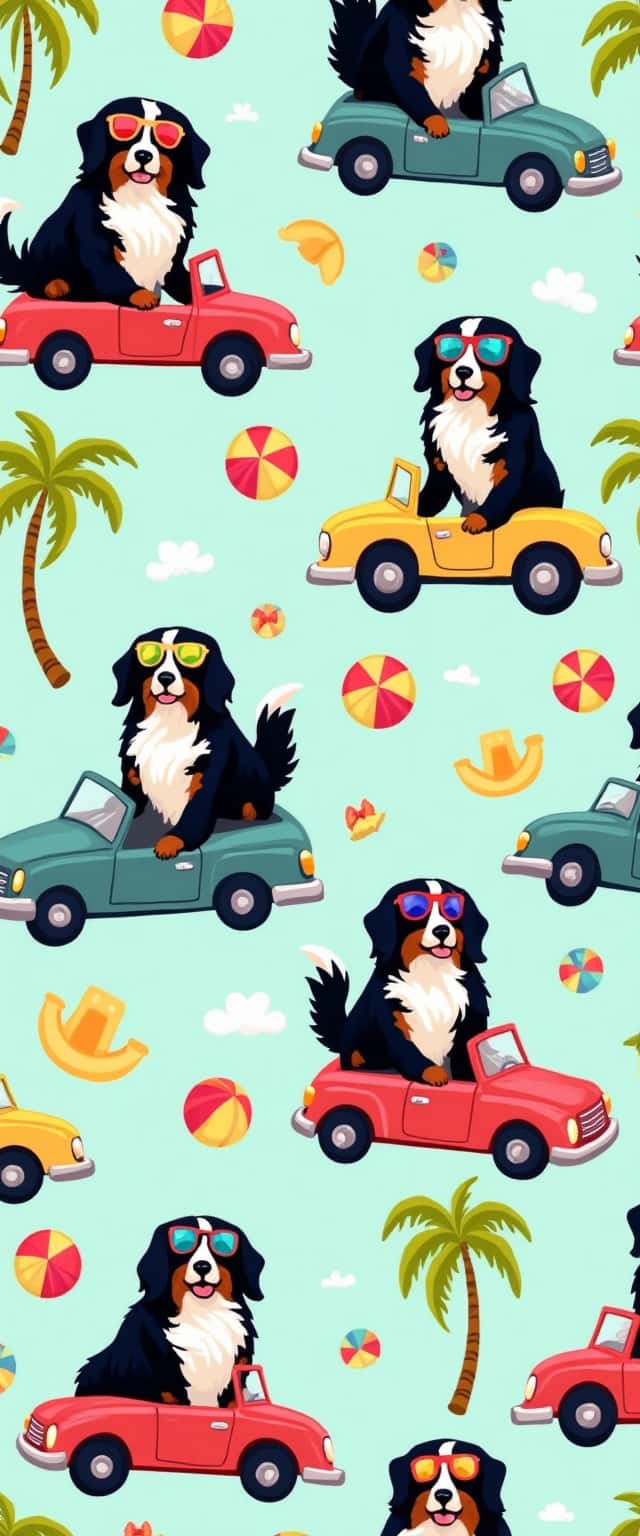 Bernese Dogs in Retro Cars Pattern Phone Case