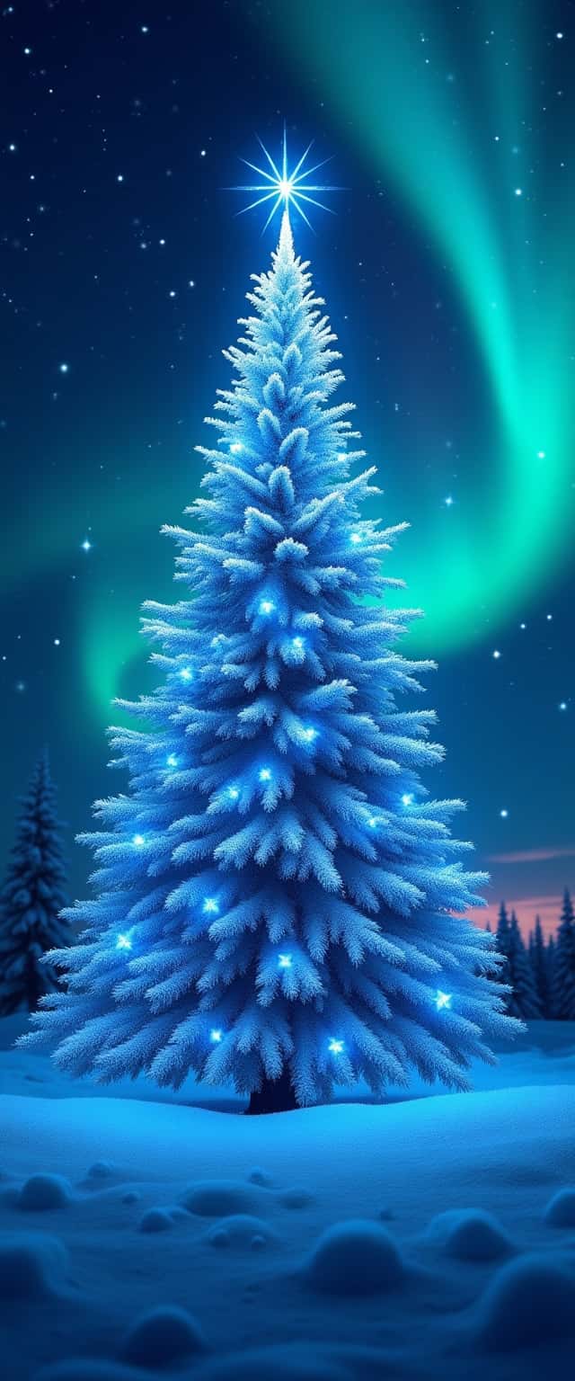 Blue Christmas Tree with Auroras Phone Case Blue Christmas Tree with Auroras Phone Case