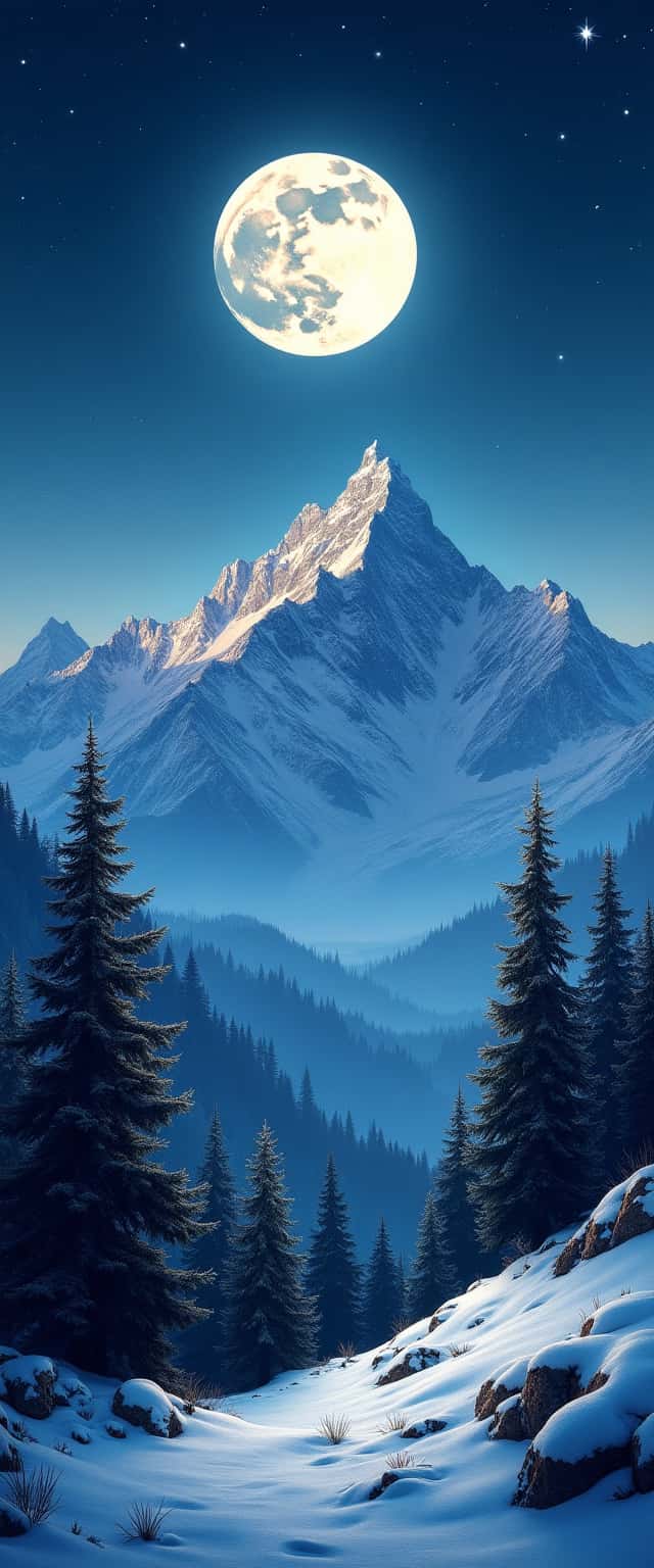 Snowy Mountain Night Scene Phone Case Snowy Mountain Night Scene Phone Case