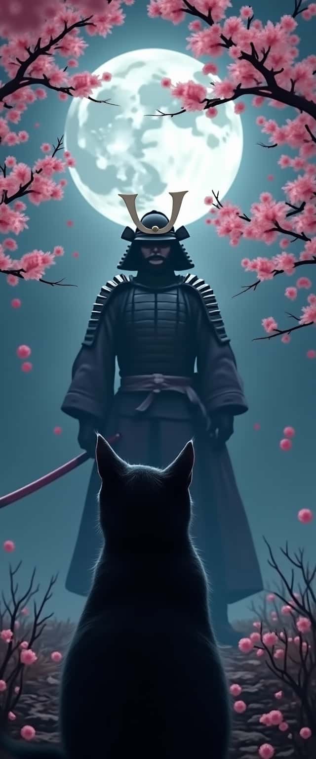 Moonlit Samurai and Cat Phone Case Moonlit Samurai and Cat Phone Case