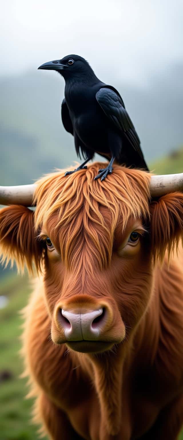 Highland Cow with Crow Phone Case
