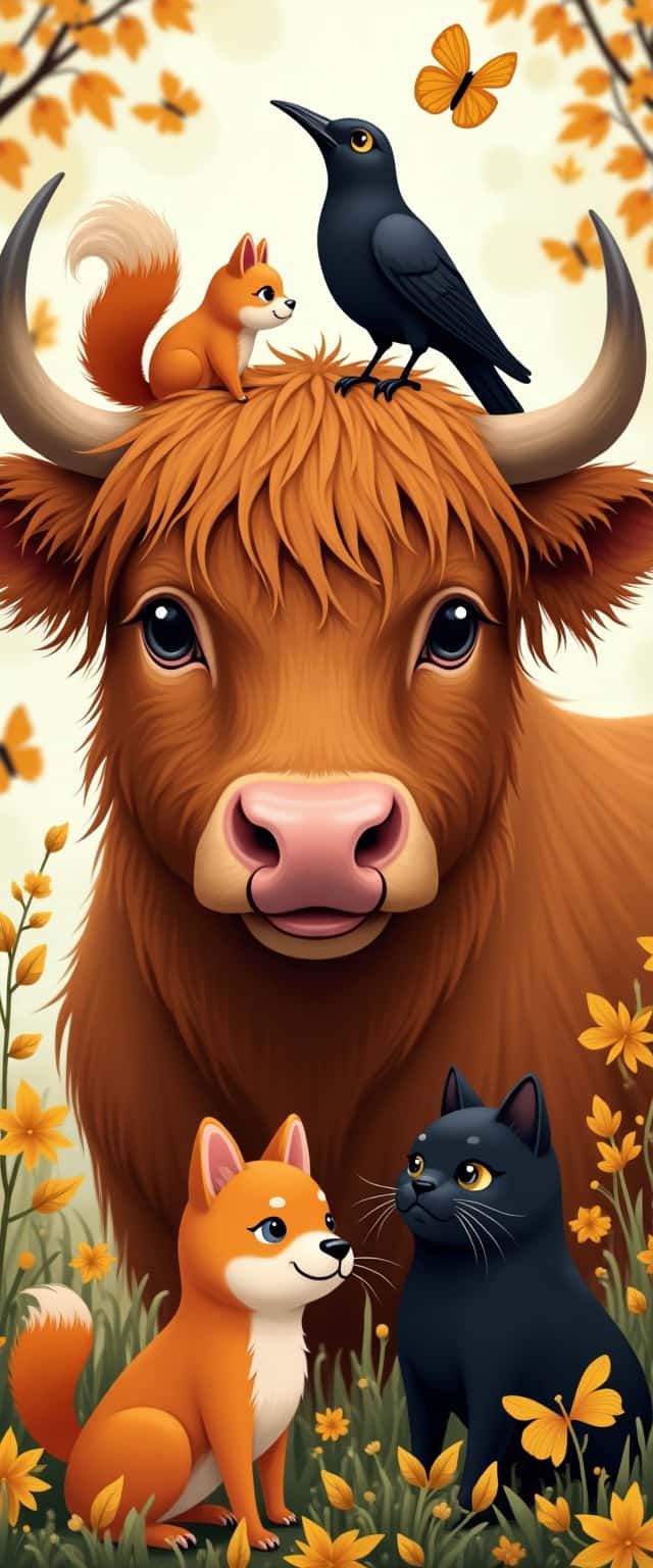 Highland Cow with Friends and Nature Phone Case Highland Cow with Friends and Nature Phone Case