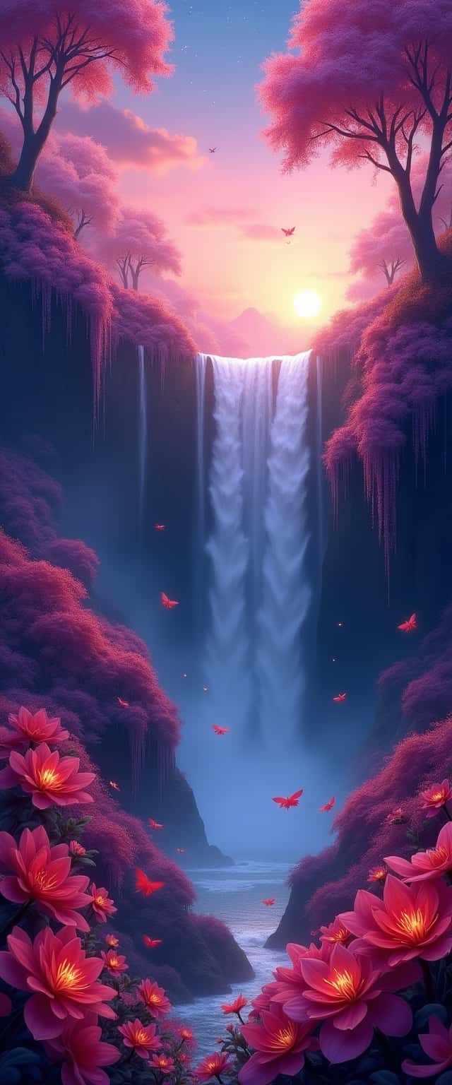 Dreamy Floral Waterfall Scene Phone Case