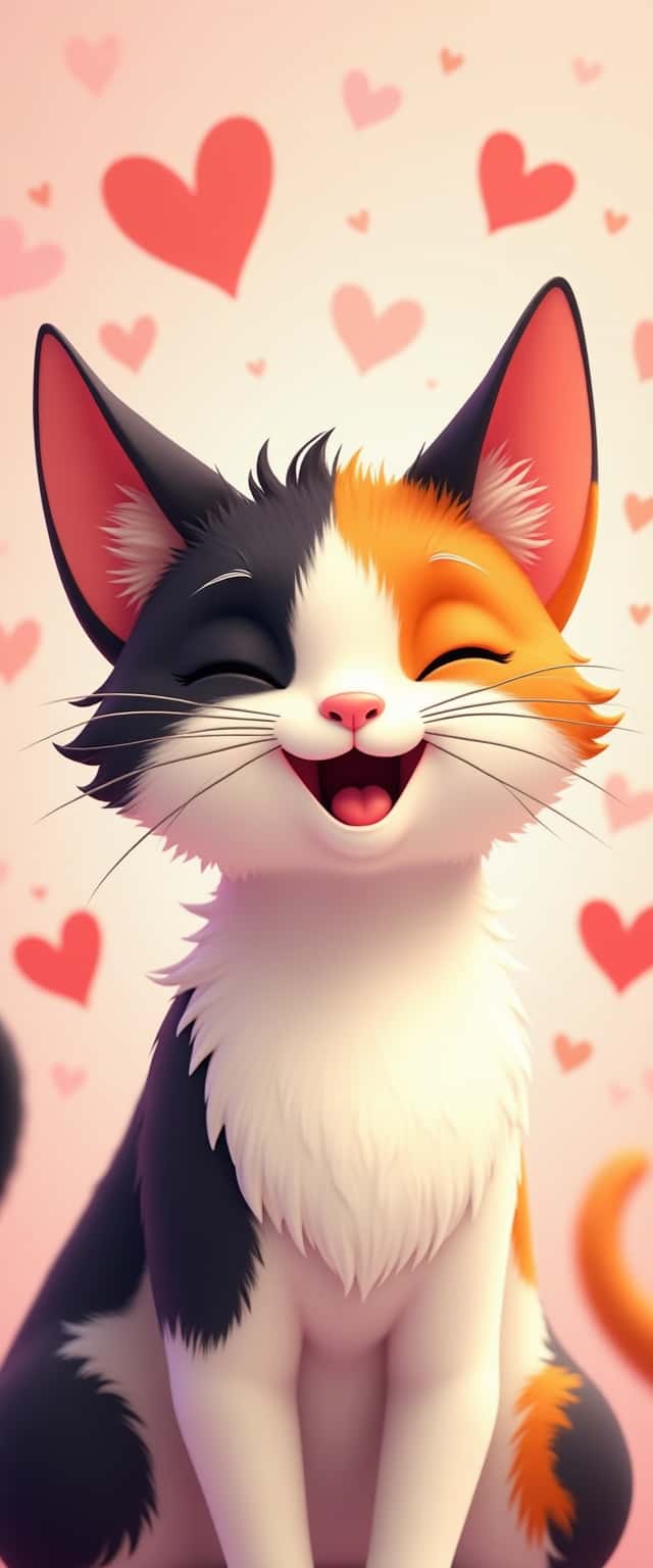 Joyful Cartoon Calico Cat Portrait Phone Case