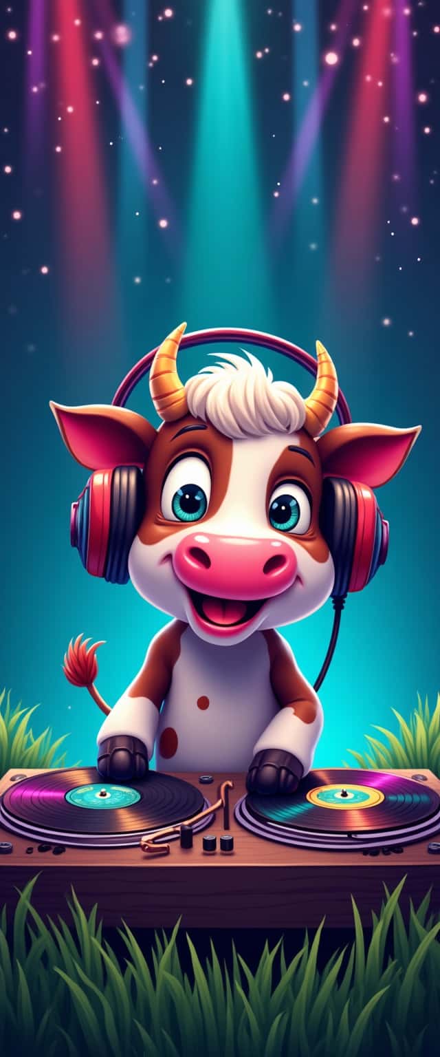 Cartoon Cow DJ Design Phone Case