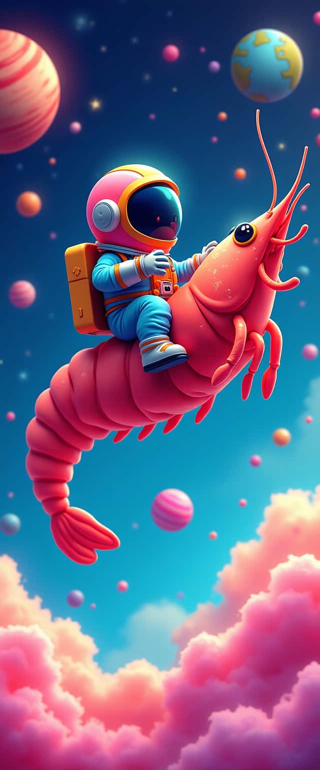 Astronaut Riding a Flying Shrimp Phone Case