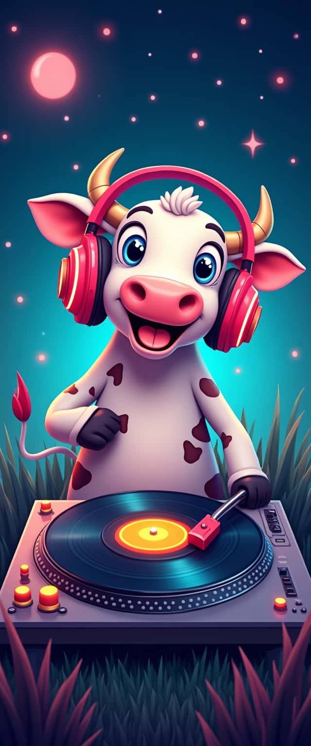 Cartoon Cow DJ Design Phone Case