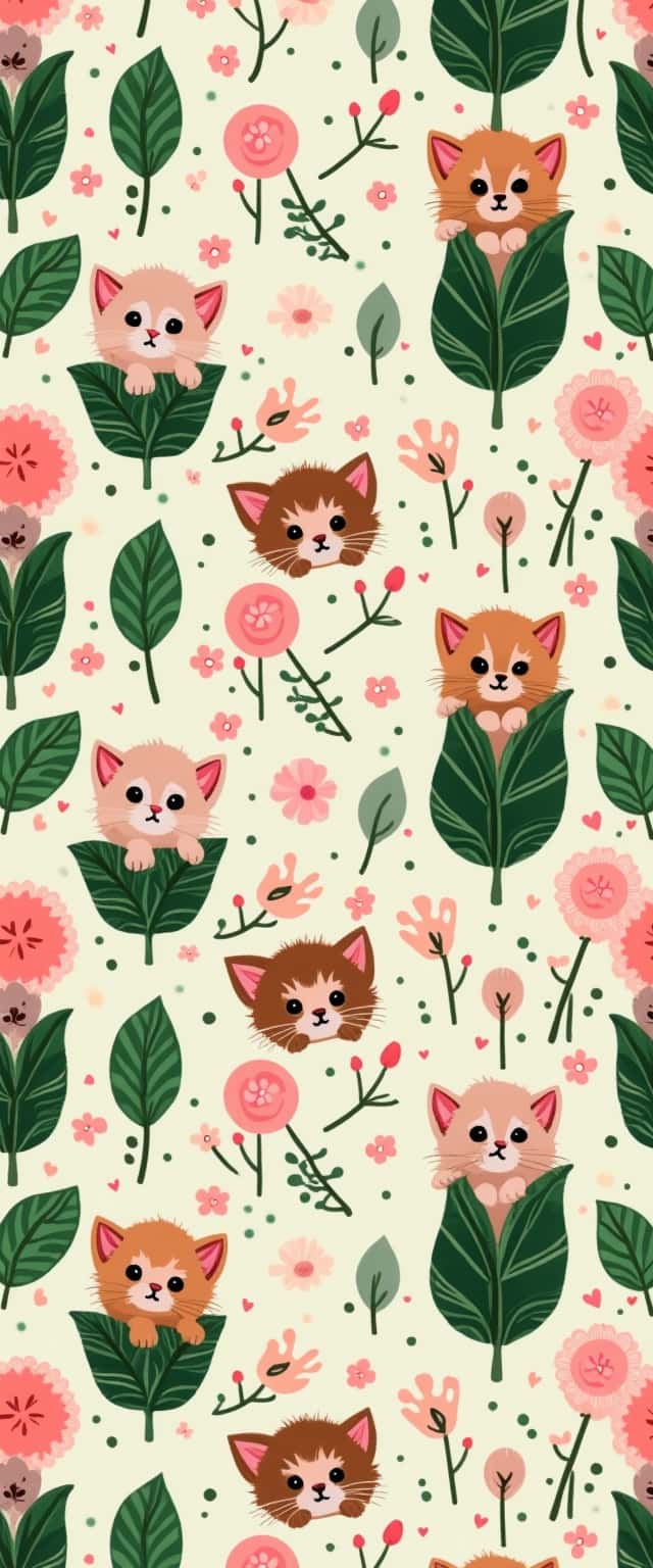 Kittens and Plants Pattern Phone Case Kittens and Plants Pattern Phone Case