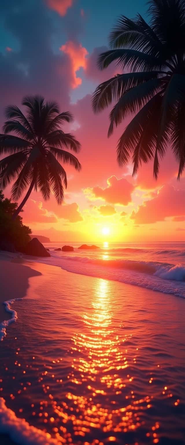 Tropical Beach Sunset Scene Phone Case