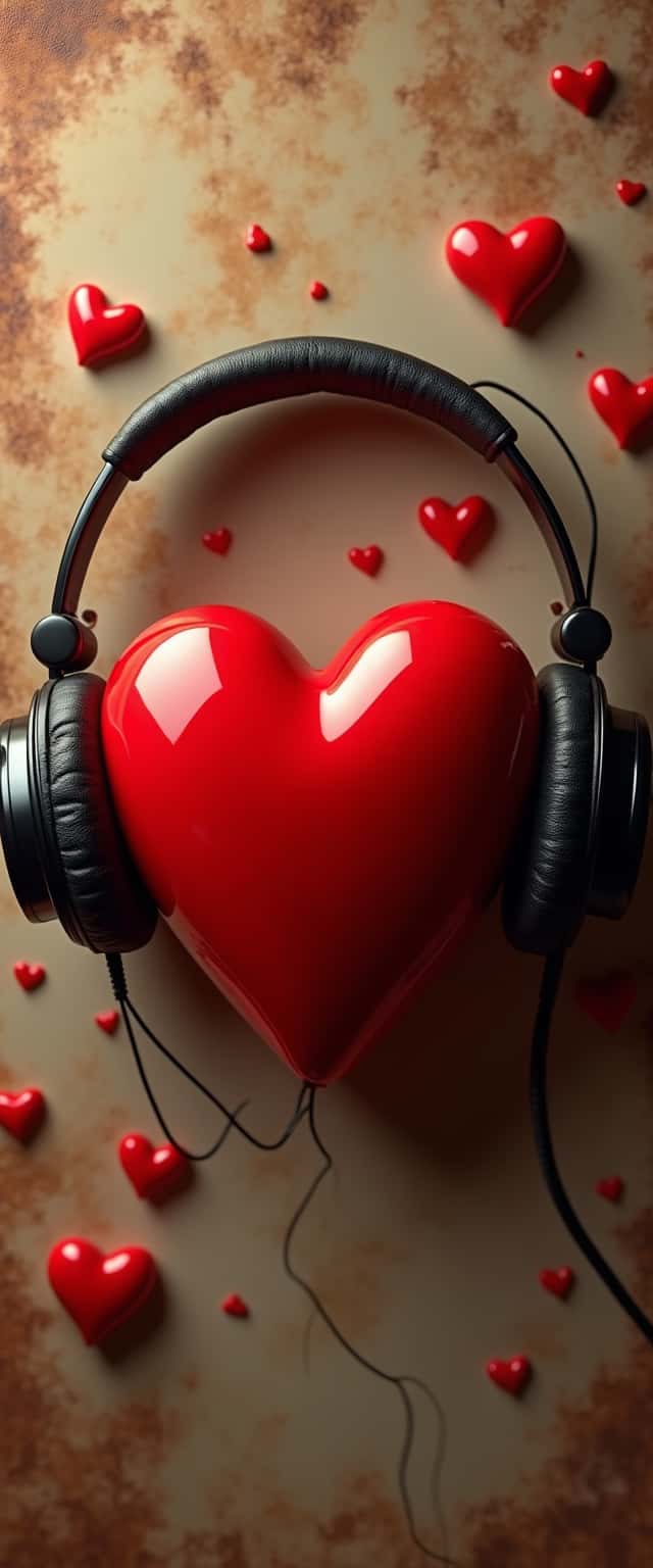 3D Heart with Headphones Design Phone Case