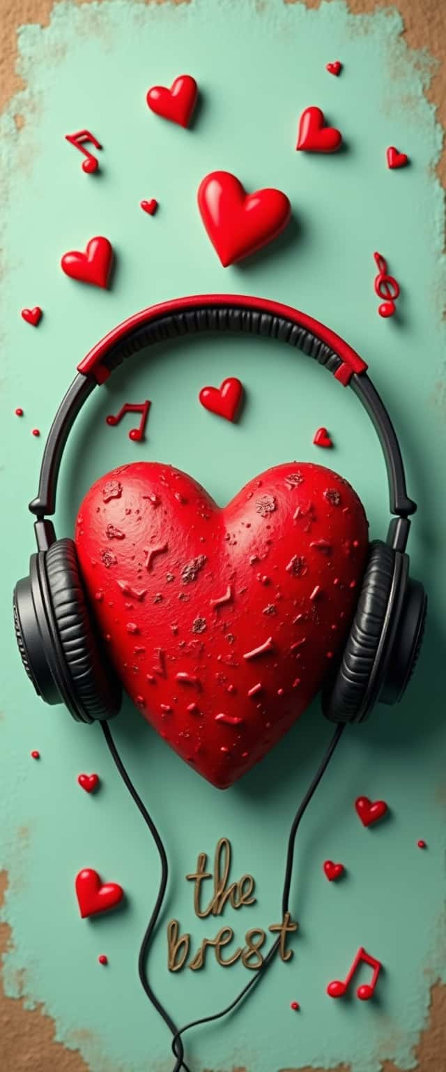 3D Red Heart with Headphones Phone Case