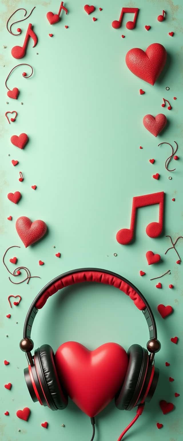 3D Heart with Headphones Design Phone Case