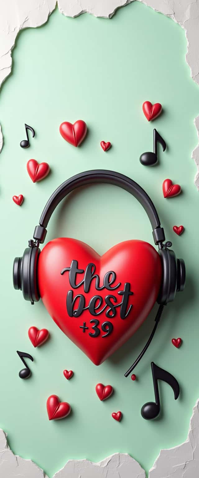 3D Heart with Headphones Design Phone Case