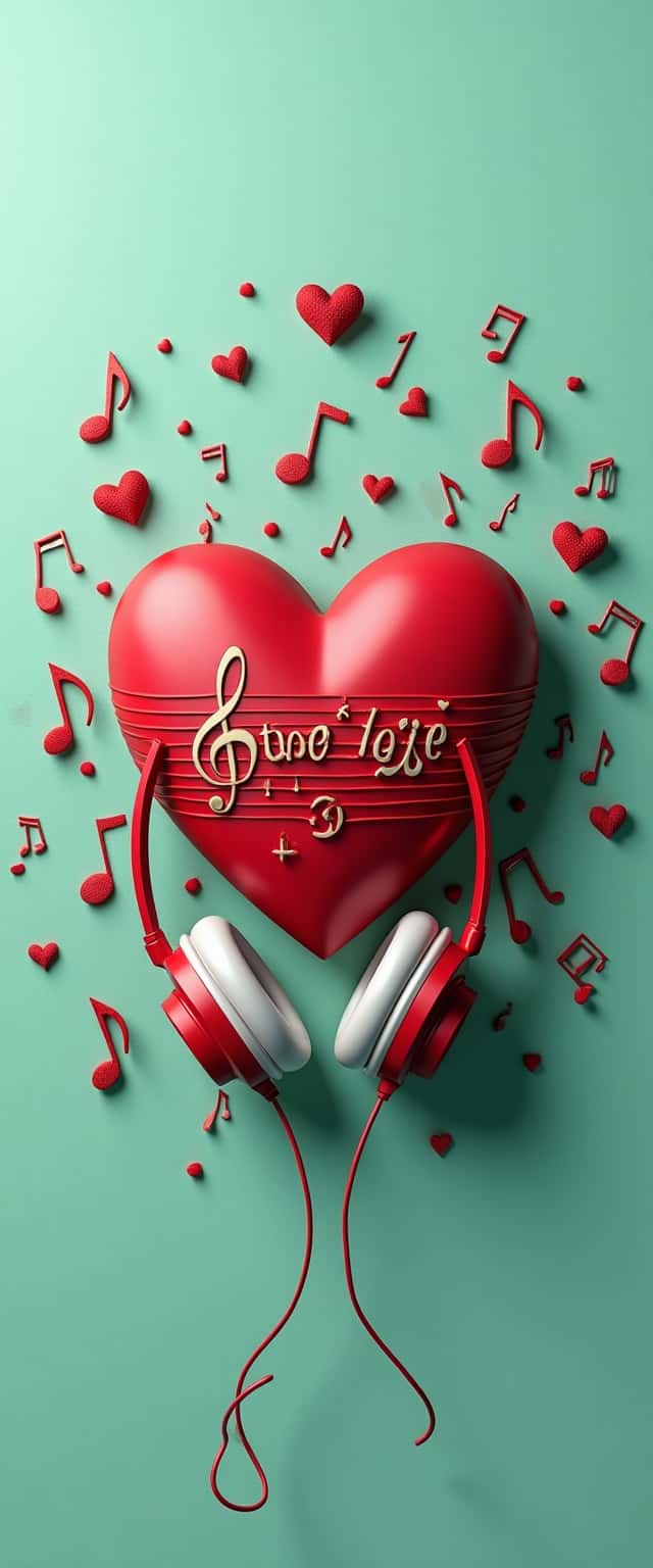 3D Heart with Music Notes Phone Case