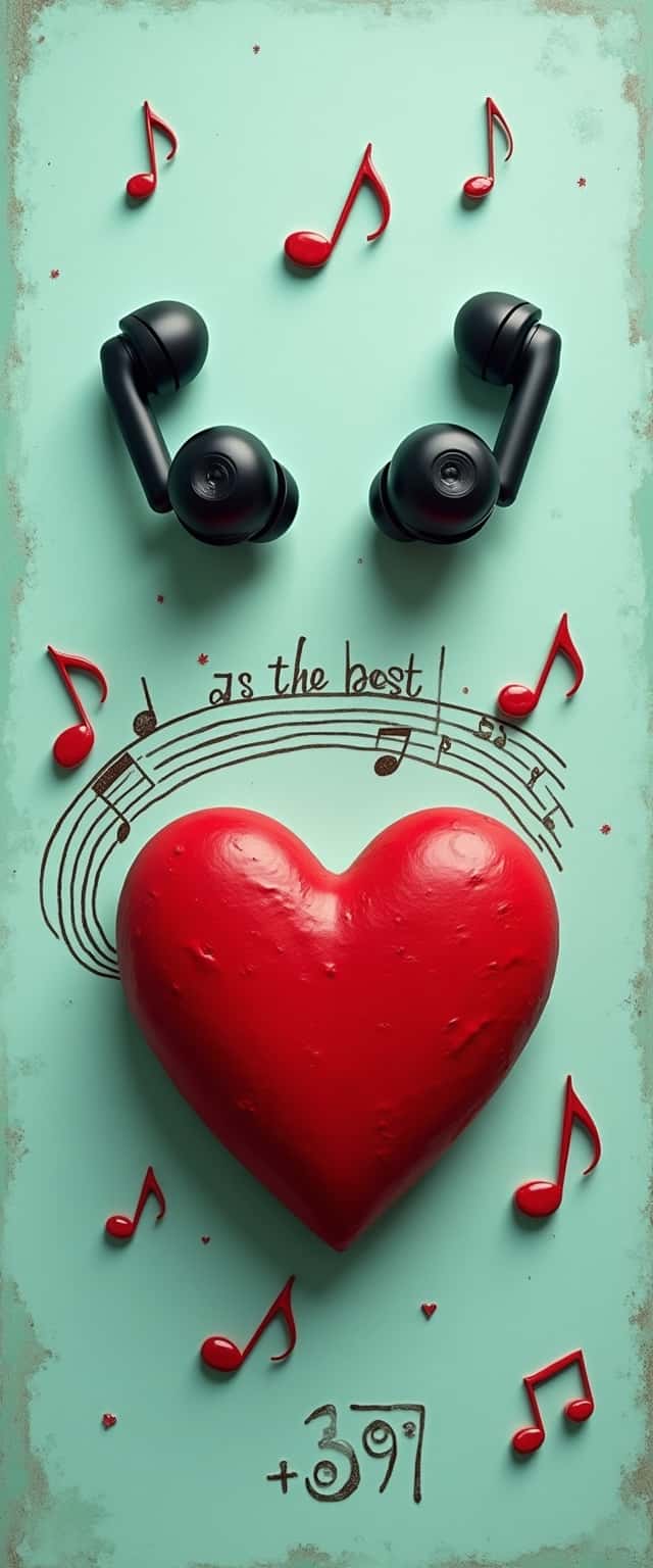 3D Vintage Heart and Earbuds Design Phone Case