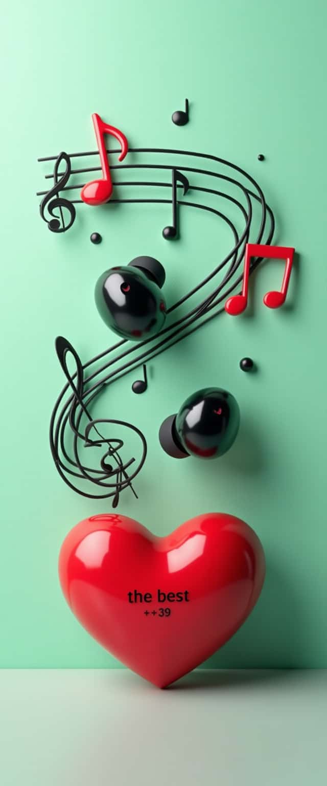Earbuds in Musical Heart Design Phone Case