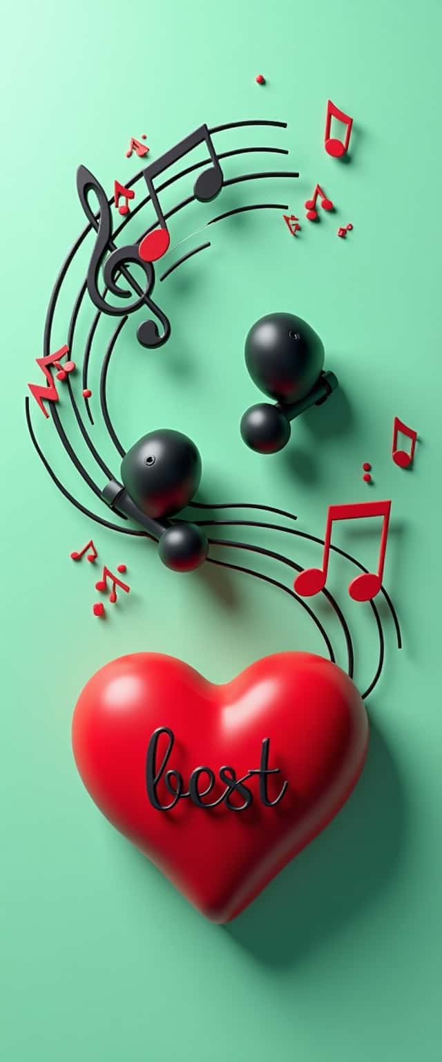 3D Earbuds and Musical Heart Design Phone Case