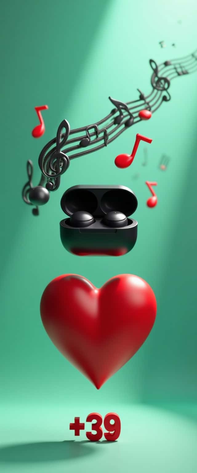 Floating Black Earbuds with Heart Phone Case Floating Black Earbuds with Heart Phone Case